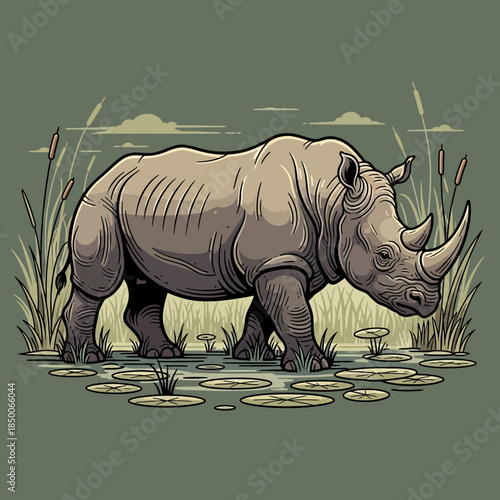A large gray rhinoceros standing still.