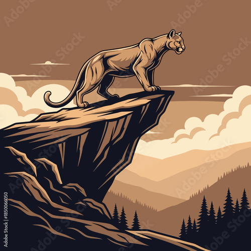 A mountain lion standing on cliff.
