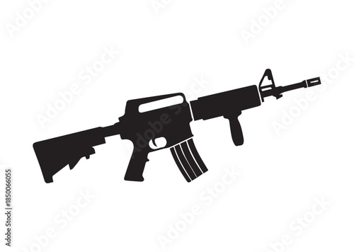 Assault rifle icon, Assault rifle Black silhouette vector
