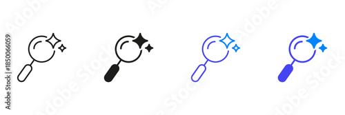 Magnifying Glass With Sparkles Line And Solid Icon Set. AI Search Optimization Icon Set. Artificial Intelligence Technology. Isolated Vector Illustration