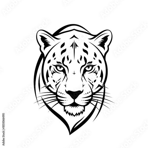 Black and White Leopard Head Illustration.