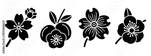 Tree Flower Solid Filled Icons Cherry Blossom Dogwood Plum Nature