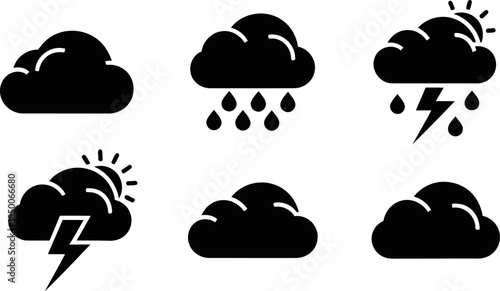 Weather Grid Solid Filled Icons Cloud Conditions Cloudy Sky Storm