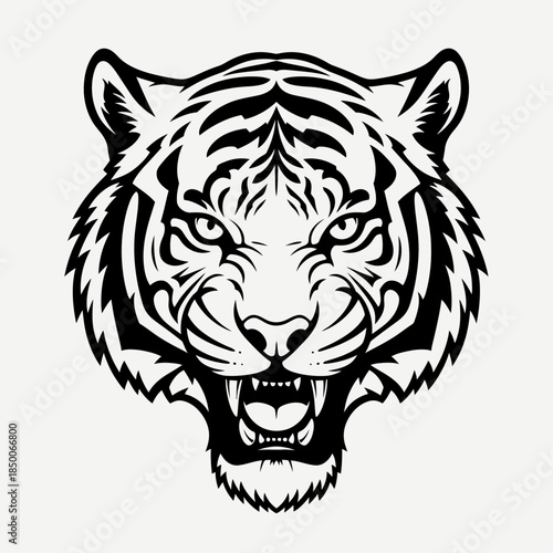 Black and White Tiger Head Illustration.