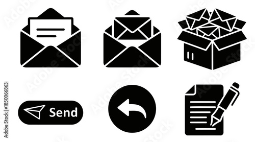 Digital Communication Solid Filled Icons Email Inbox Send Reply