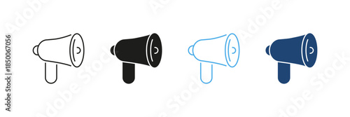 Megaphone Line And Solid Icon Set. Communication, Announcement and Marketing Promotion Outline And Silhouette Symbol Collection. Public Speaking And Advertising. Isolated Vector Illustration