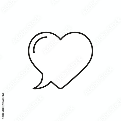 A heart-shaped speech bubble in black outline, conveying affection and communication