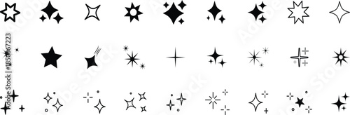 Sparkle star icon set. Sparkle, stars or shine icon set vector collection of different stars in black color. Shine icon.