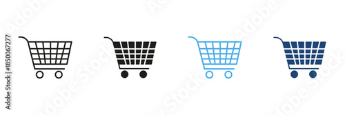 Shopping Cart Line And Solid Icon Set. E-Commerce, Online Shopping, And Retail Marketplace Outline And Silhouette Symbol Collection. Consumer Goods And Services. Isolated Vector Illustration