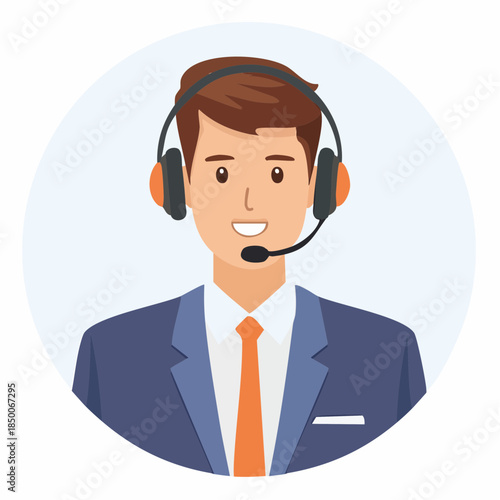 Friendly businessman wearing headset for customer support
