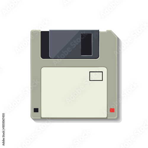 A flat, vector illustration of a floppy disk on a white background