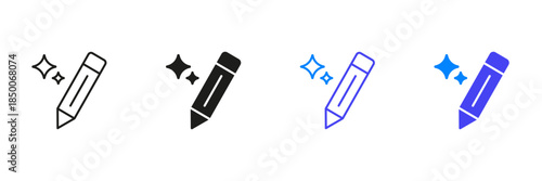 Ai Pencil Tool With Sparkles Line And Solid Icon Set. Creativity, Inspiration and Artistic Expression Outline And Silhouette Symbol Collection. AI Generate Icon. Isolated Vector Illustration