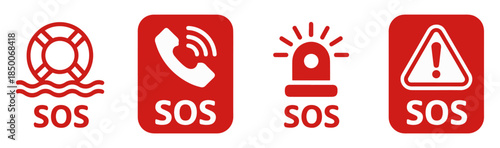 sos emergency help service icon set
