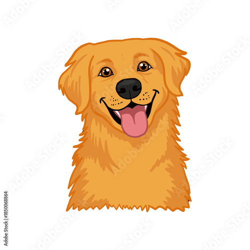 Smiling Golden Retriever Dog Head Cartoon with Tongue Out on Transparent Background