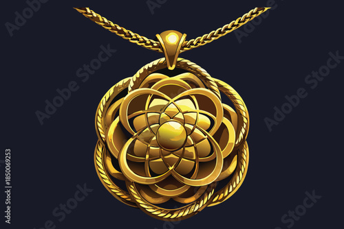 Golden Atomic Structure Pendant with Braided Chain necklace