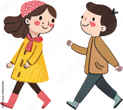 A couple walking under a heart-shaped umbrella clipart, white background