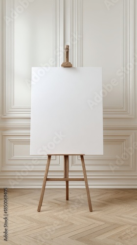 Wallpaper Mural Stylish photo of Blank white canvas on a wooden easel in an elegant room with wall molding Torontodigital.ca