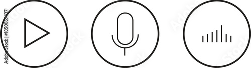 Collection of simple black and white line icons for media playback and audio settings