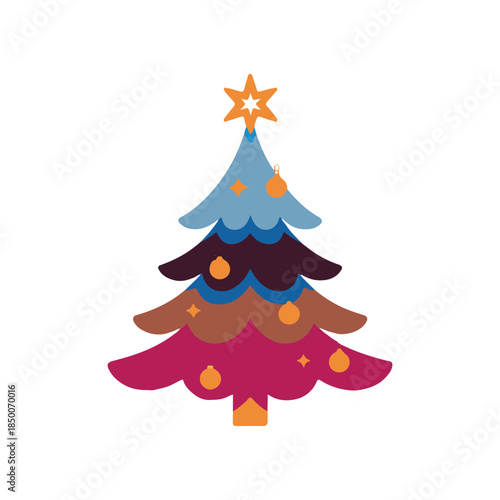 create a vector style simple merry chirstmas tree  white background.