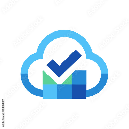 Secure cloud data storage icon featuring check mark symbolism