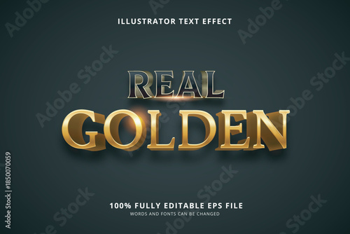 Golden text effect illustration with shiny realistic gold letters on black background