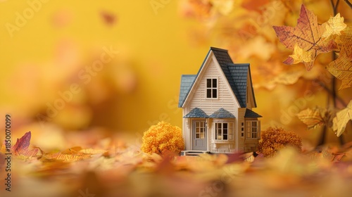Wallpaper Mural Cozy Miniature House Surrounded by Vibrant Autumn Leaves and Warm Colors Creating a Warm and Inviting Atmosphere in a Dreamy Setting Torontodigital.ca