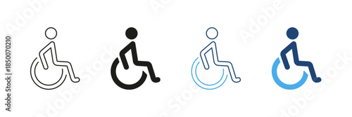 Wheelchair Accessibility Symbol Line And Solid Icon Set. Disability Access, Inclusivity, And Mobility Support Outline And Silhouette Symbol Collection. Isolated Vector Illustration