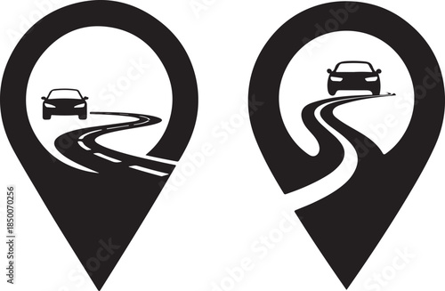 Map Location Pins with Cars Silhouette Vector Illustration