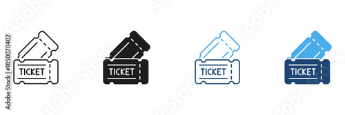 Ticket Icon Line And Solid Icon Set. Event Admission, Concert, And Movie Ticket Outline And Silhouette Symbol Collection. Entertainment And Access Pass. Isolated Vector Illustration