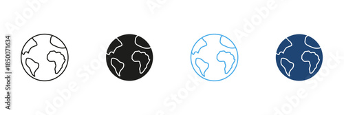 Earth Globe Line And Solid Icon Set. Global Connectivity, Geography, And World Map Outline And Silhouette Symbol Collection. International Communication. Isolated Vector Illustration