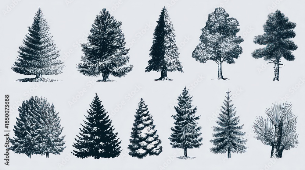 Obraz premium Fir tree and pine icon vector set for winter and Christmas themes