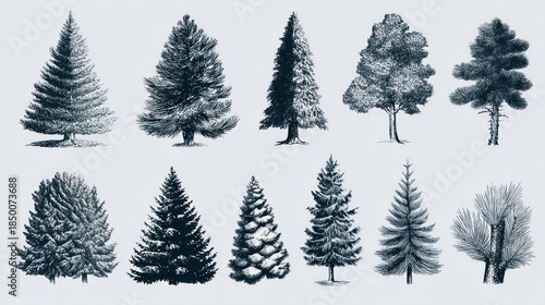 Fir tree and pine icon vector set for winter and Christmas themes