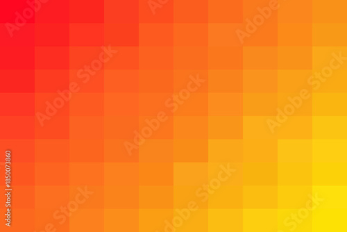 Vibrant warm color gradient pixel mosaic pattern abstract background from fiery red to sunny yellow, digital geometric texture design