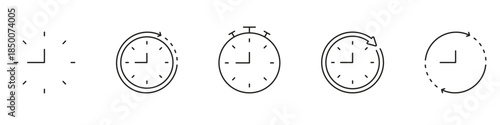 Clock And Time Management Line Icon Set. Time Tracking, Scheduling, And Stopwatch Outline Symbol Collection. Efficient Time Management And Planning. Editable Stroke. Isolated Vector Illustration