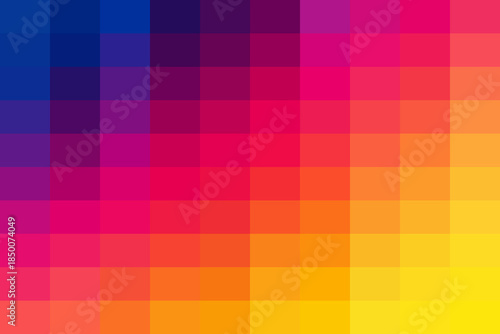 Vibrant pixelated gradient background pattern with a smooth color transition from cool blues and purples to warm reds and yellows.