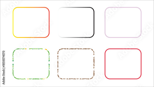 A collection of six rectangular frames with different colored borders