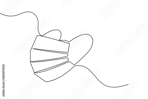 Safety face mask continuous one line drawing minimalist style vector outline for medical design