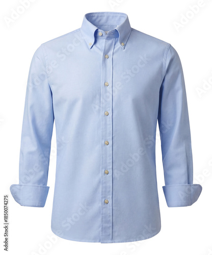 Light blue oxford shirt featuring a buttoned collar and French cuffs.