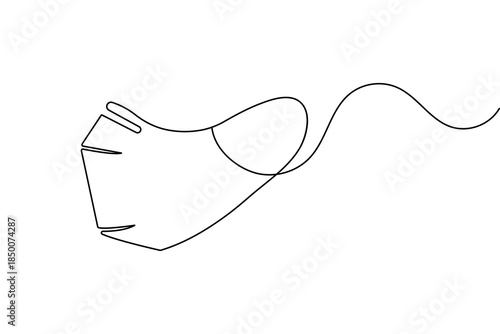 Safety face mask continuous one line drawing minimalist style vector outline for medical design
