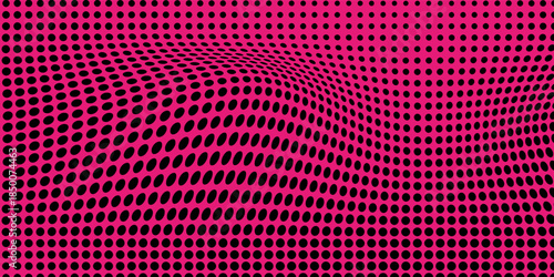 Black dotted on pink fluufy abstract background. Flow dots retro pop art comic style