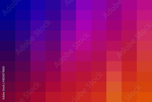 Abstract pixel gradient background with square grid pattern transitioning from blue to purple, magenta, red, and warm orange tones.