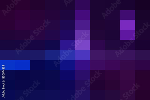 A visually striking abstract background featuring a mosaic of square pixels in vibrant shades of blue and purple tones, digital art texture.
