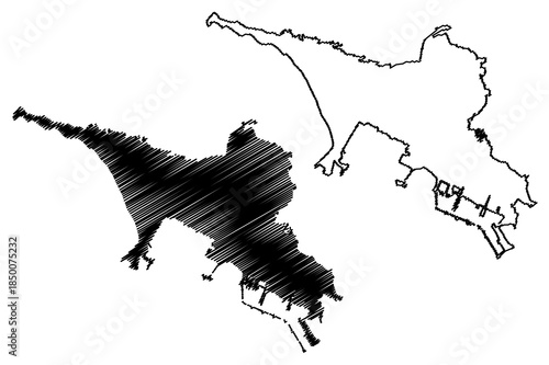 Kotlin island (Russia, Russian Federation, Saint Petersburg, Gulf of Finland) map vector illustration, scribble sketch Kotlin map