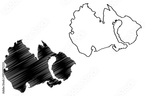 Kotelny island (Russia, Russian Federation, New Siberian Islands archipelago, Anzhu Islands) map vector illustration, scribble sketch Bunge Land map