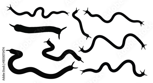Segmented worms or slug silhouettes creatures crawling in motion
