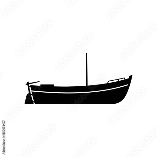 Fishing Boat Silhouette Side View – Traditional Wooden Vessel Vector Icon