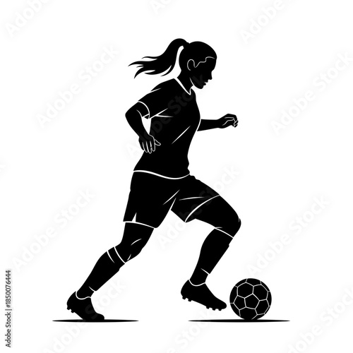 Female Soccer Player Silhouette – Women Football Dribbling Action Vector