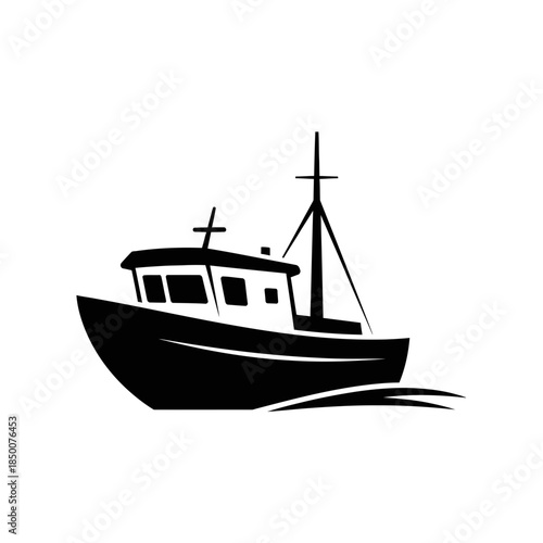 Boat Silhouette Side View – Simple Rowboat Watercraft Vector Icon