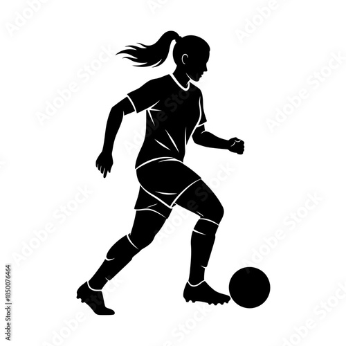 Female Soccer Player Silhouette – Women Football Dribbling Action Vector