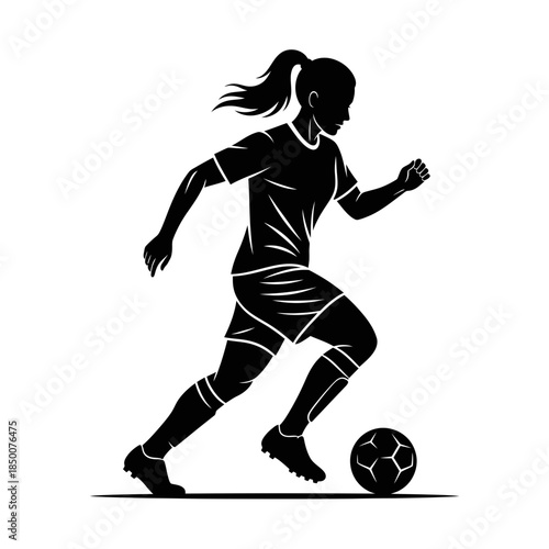 Female Soccer Player Silhouette – Women Football Dribbling Action Vector